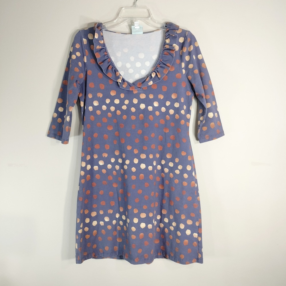 Haley and the Hound Purple Polka Dot Dress; Ruffle V-Neck 3/4 Sleeve
